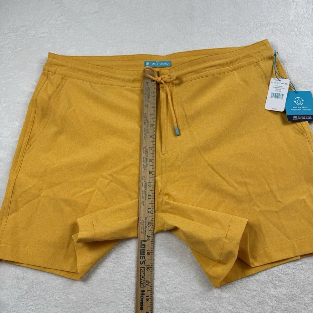 Tori Richard Swim Trunk Shorts 38 Yellow Trade wind Tech Hidden Print 4 Way ST